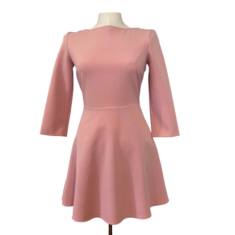 Zara Blush Pink Open Back Bow Mini Dress Small Fit Flare Wedding Guest